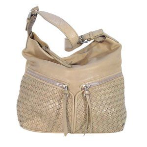 CHRISTOPHER KON Tall Slouchy Intrecciato Woven Beige Leather Shoulder Bag